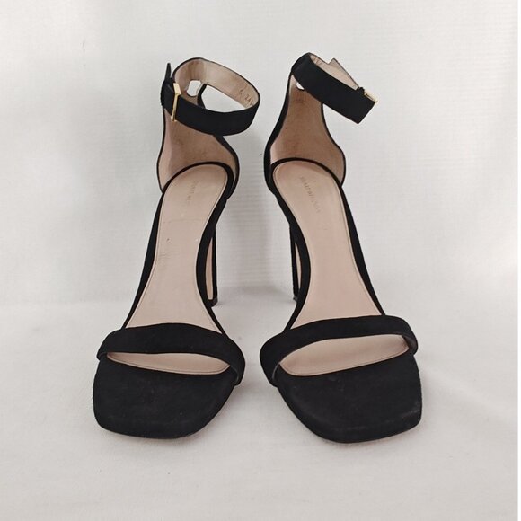 Stuart Weitzman Square Nudist 100 Pump Heels Black Suede Ankle Strap - Picture 6 of 12